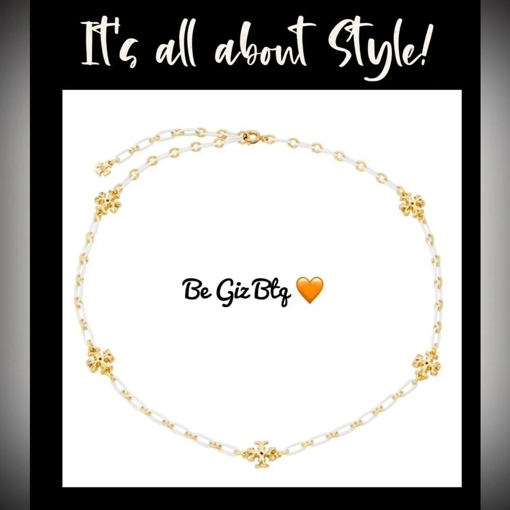 🆕Tory Burch Authentic Roxanne-Gold-Plated & Ivory Acrylic Logo Chain Necklace
